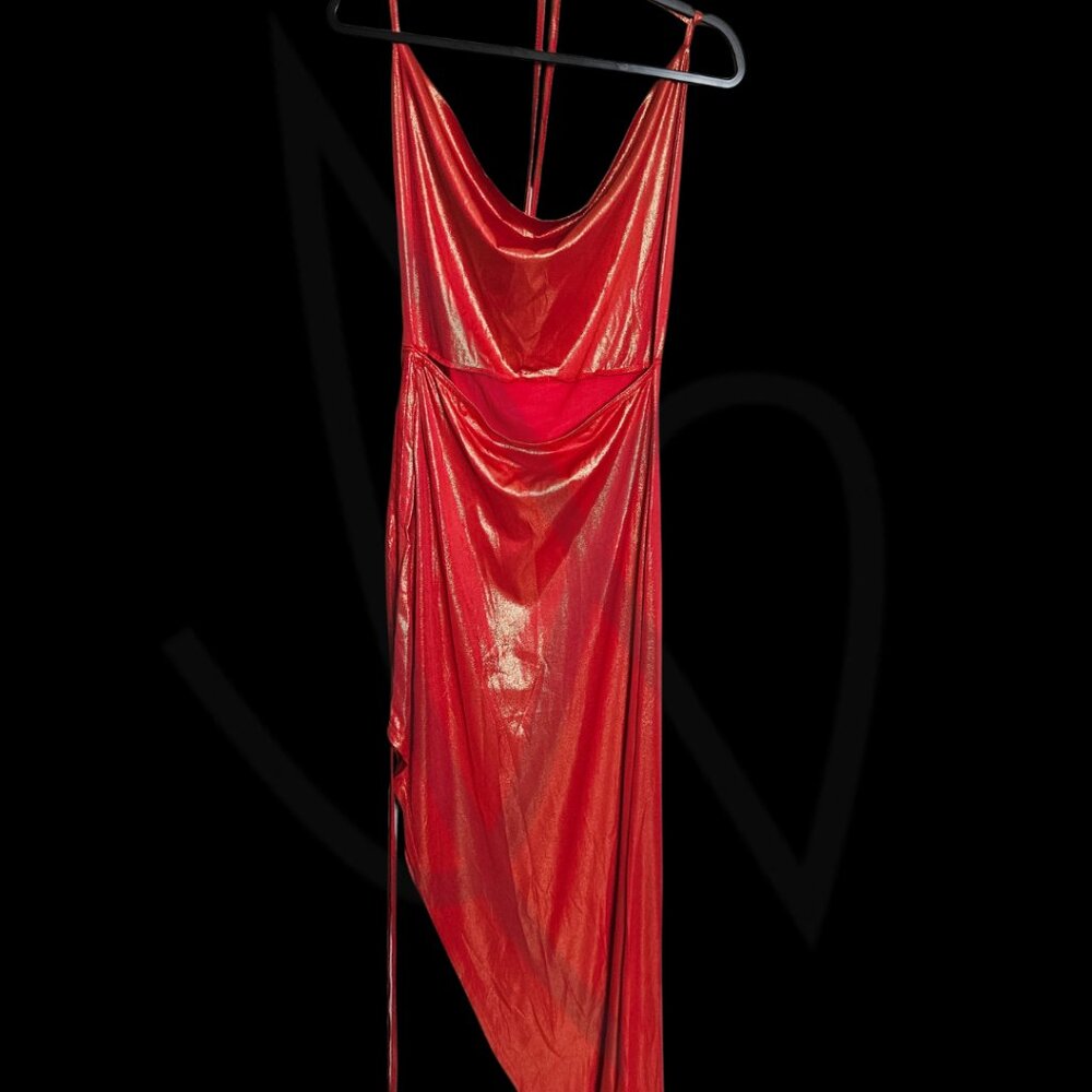 Micas Red Metallic Asymetrical Dress NWT XL